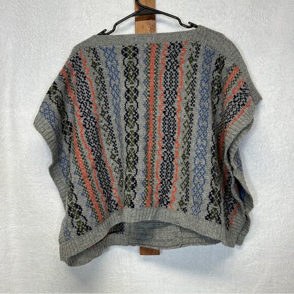 Kerisma Lambswool Gray Multicolor Knit Geometric Print Sweater Shaw Size S/M - Picture 7 of 10